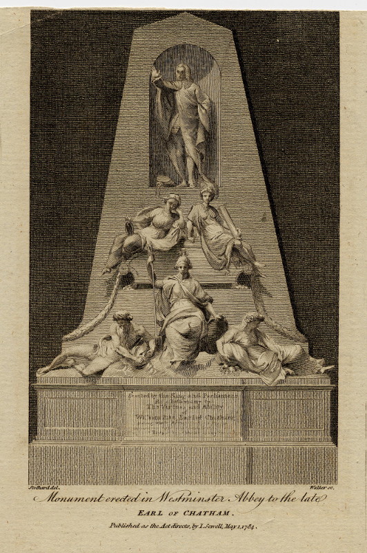 afbeelding van prent Monument erected in Westminster Abbey to the late Earl of Chatham van Walker, Stothard
