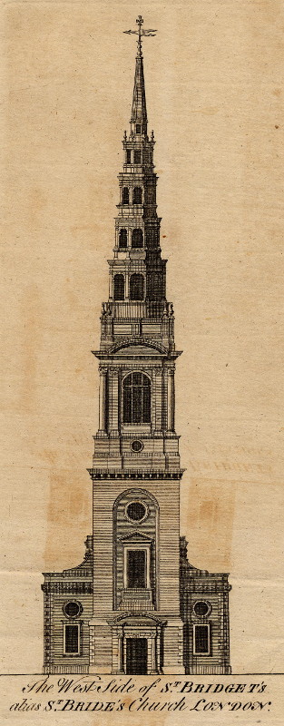 afbeelding van prent The West Side of St. Bridget´s, alias St. Bride´s Church London van nn (Londen, London)