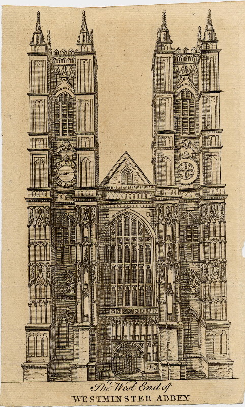 afbeelding van prent The  West End of Westminster Abbey van nn (Londen, London)