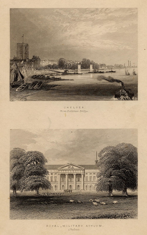 afbeelding van prent Chelsea from Battersea bridge, Royal Military Asylum, Chelsea van nn (Londen, London)