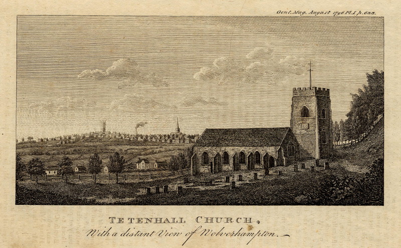 afbeelding van prent Tetenhall church, with a distant view of Wolverhampton van nn (Wolverhampton)