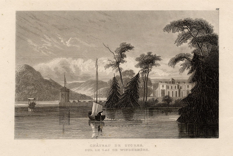 afbeelding van prent Chateau de Stores, sur le Lac de Windermere van nn (Windermere)