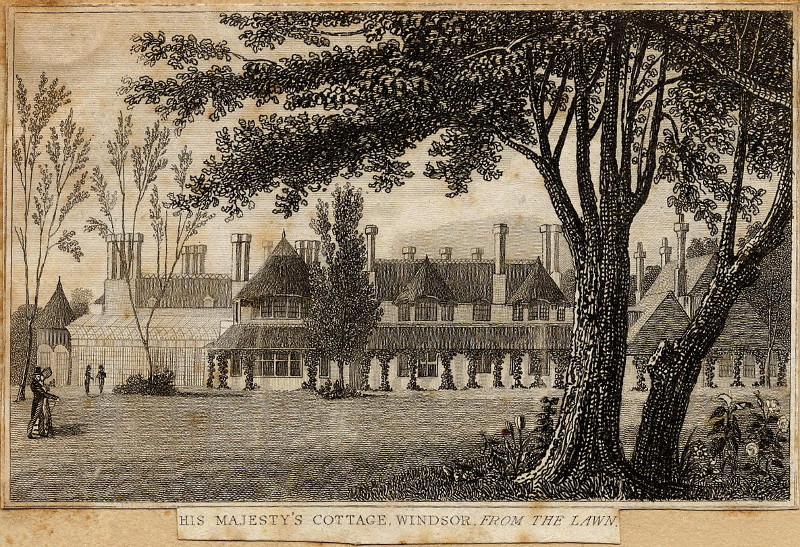 afbeelding van prent His Majesty´s cottage, Windsor, from the lawn van nn (Windsor)