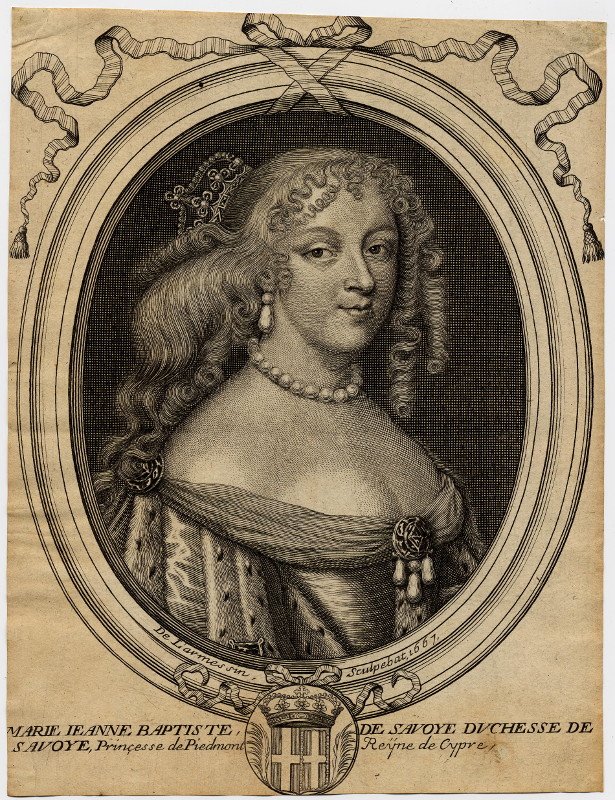 afbeelding van prent Marie Jeanne Baptiste de Savoye, Duchesse de Savoye, Princesse de Piedmont, Reyne de Cypre van Nicolas de Larmessin (Adel, Vrouwen,)