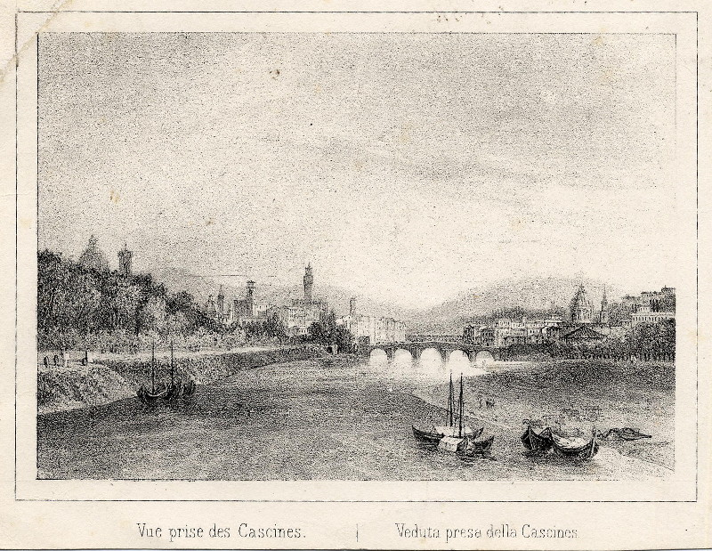 afbeelding van prent Vue prise des Cascines, Veduta presa della Cascines van Isodore Laurent (Florence)