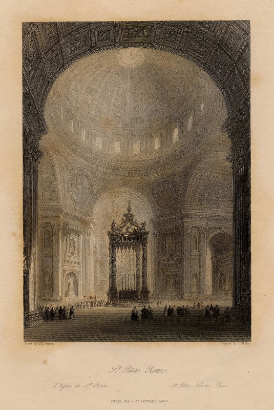 afbeelding van prent St. Peters, Rome van W.H. Bartlett, E. Challis (Vaticaanstad)