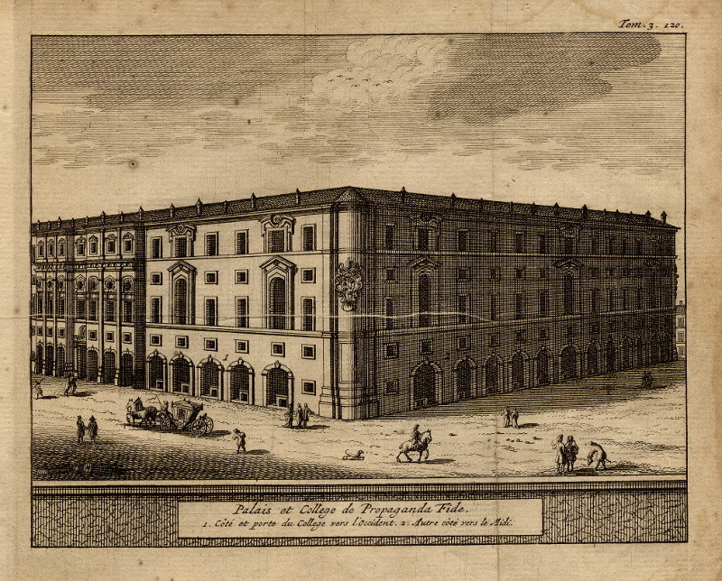 afbeelding van prent Palais et College de Propaganda Fide van Pieter van der Aa (Rome)