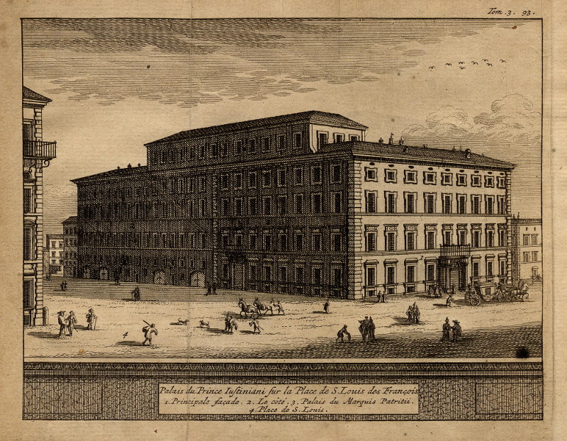 afbeelding van prent Palais du Prince Instiniani sur la Place de S. Louis des Francais van Pieter van der Aa (Rome)