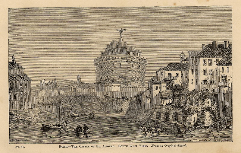 afbeelding van prent Rome - the Castle of St. Angelo. South-west view. From an original sketch van J. Hardwick (Rome)