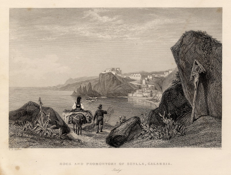 afbeelding van prent Rock and promontory of Scylla, Calabria. Italy. van T.B. Aylmer, W.J. Cooke (Scilla)