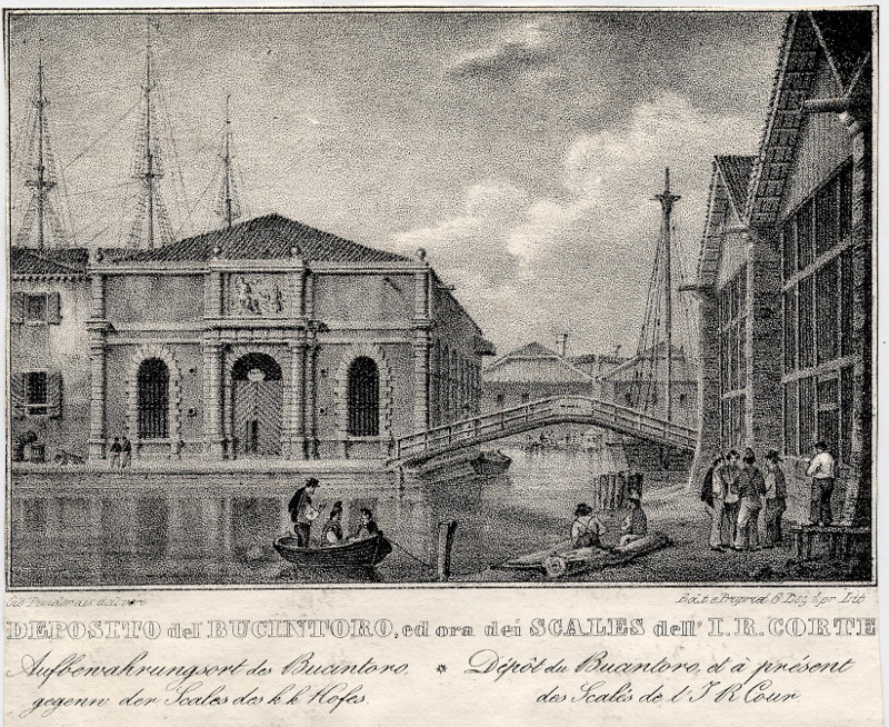 afbeelding van prent Deposito del Bucintoro, ed ora dei Scales dell´ I.R. Corte van Giovanni Pividor (Venetie, Venice)
