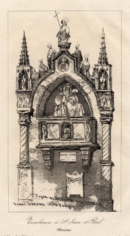 afbeelding van prent Tombeaux à St. Jean et Paul, Venise van Andre Durand (Venetie, Venice)