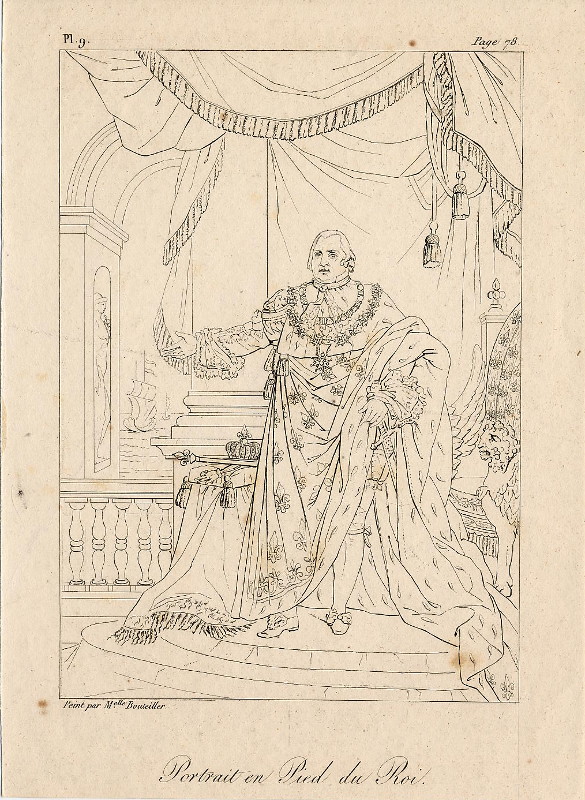 afbeelding van prent Portrait en Pied du Roi van nn naar Louise de Bouteiller (Adel, )