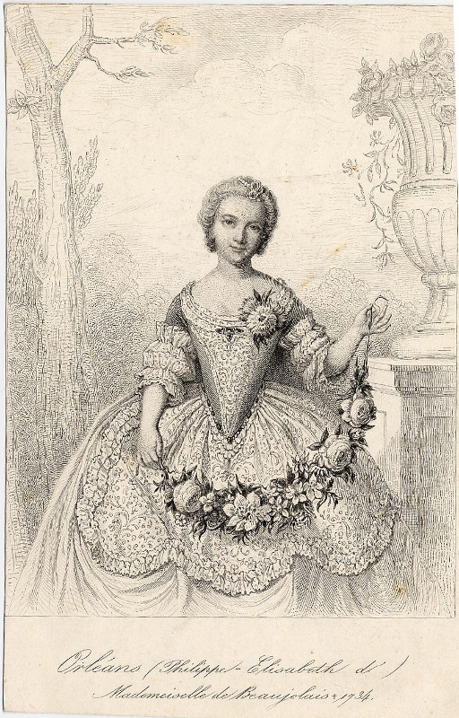 afbeelding van prent Orléans (Philippe - Elisabeth d´) Mademoiselle de Beaujolais 1734 van nn (Adel, Vrouwen,)