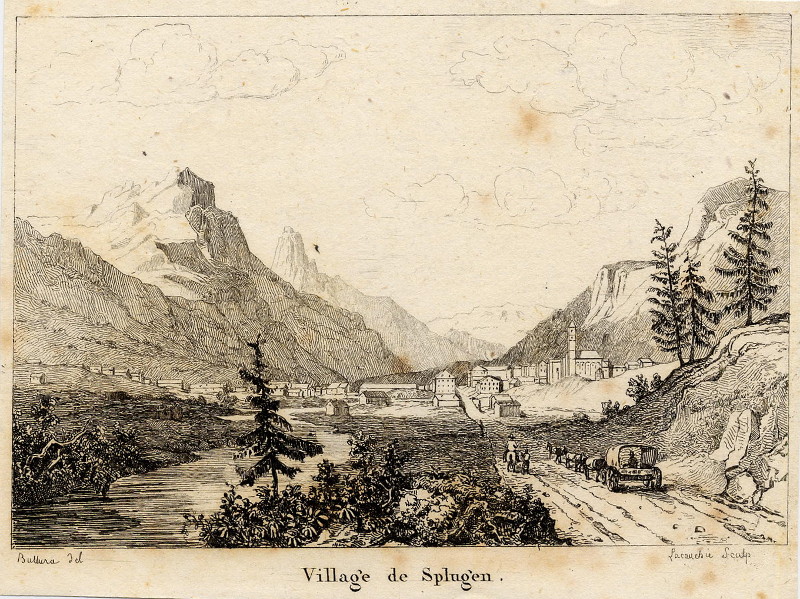 afbeelding van prent Village de Splugen van Buttura, Lacauchie (Splugen)