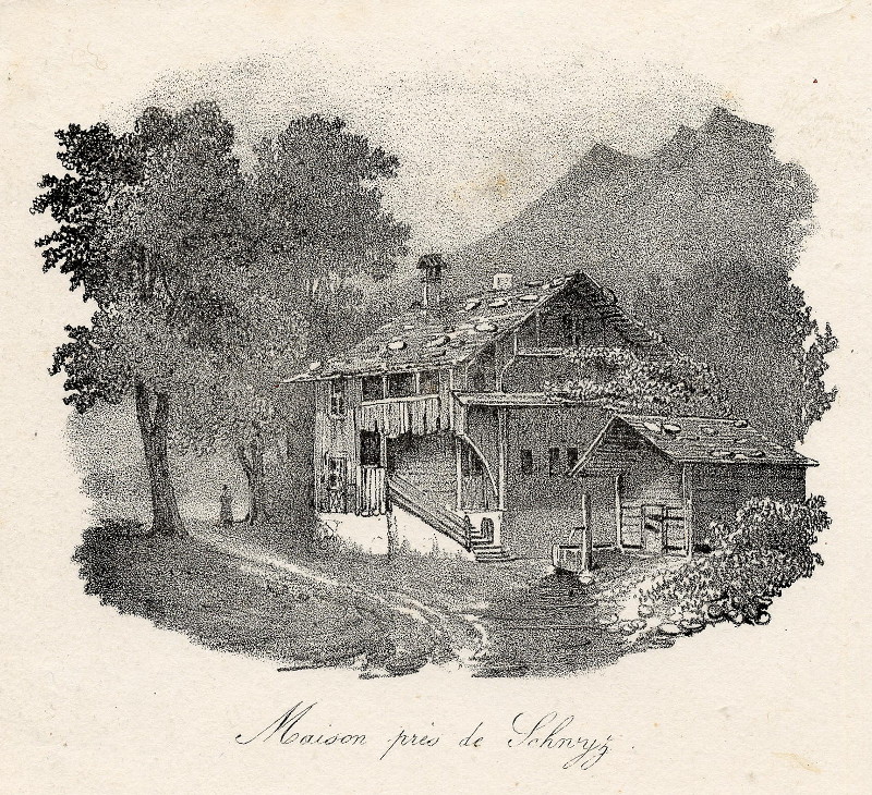 afbeelding van prent Maison près de Schwyz van Engelmann, Rothmuller (Schwyz)