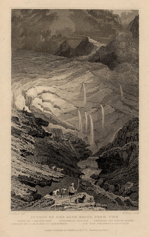 afbeelding van prent Source of the Back Rhine, from the Rheinwald glacier van W. Tombleson, W. Lacey (Rijn)