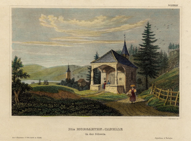 afbeelding van prent Die Morgarten-Capelle in der Schweiz van nn (Morgarten)