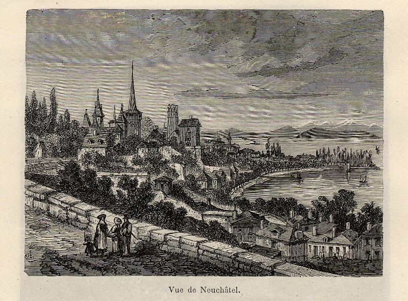 afbeelding van prent Vue de Neuchâtel van nn (Neuchatel)