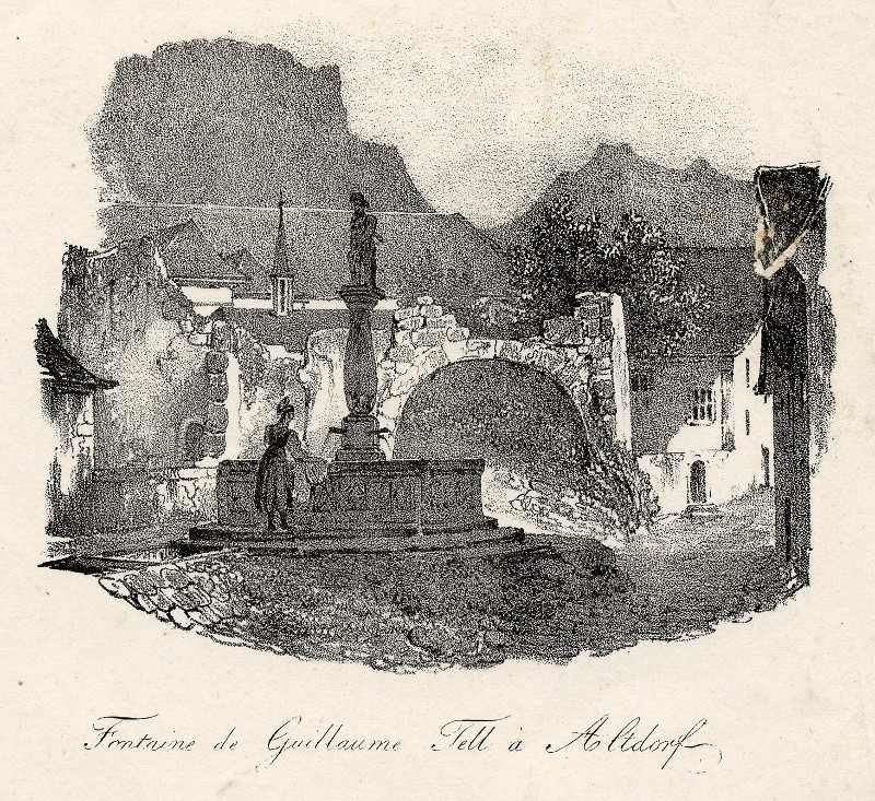 afbeelding van prent Fontaine de Guillaume Tell à Altdorf van nn (Altdorf)