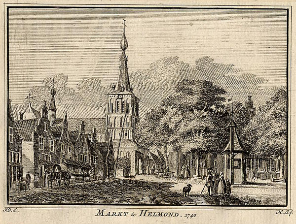 afbeelding van prent Markt te Helmond 1740 van Spilman (Helmond)