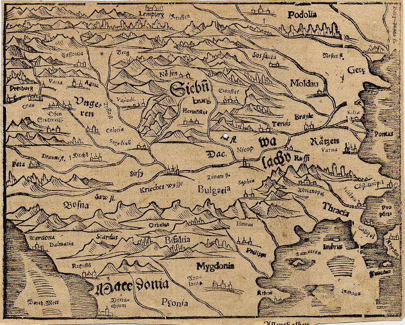 afbeelding van kaart Hongarije, Transsylvanië, Bulgarije, Macedonië van Sebastian Munster