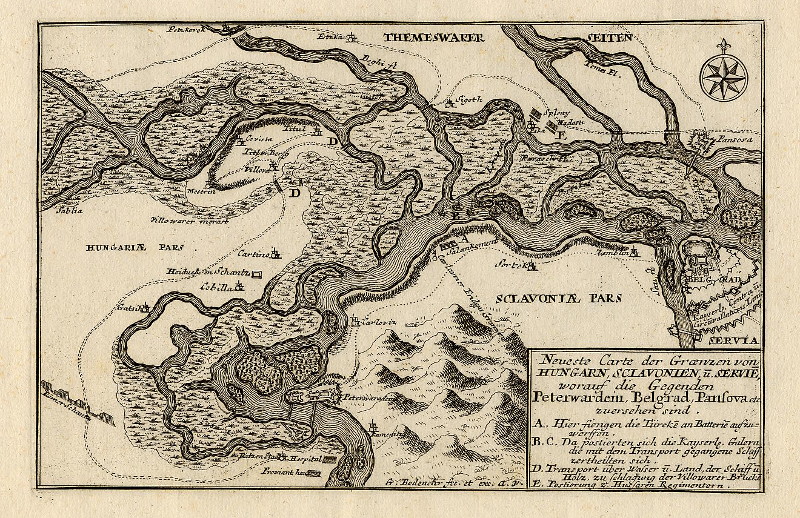 afbeelding van kaart Neueste Carte der Graenzen von Hungarn, Sclavonien, und Servie van Kilian Georg Christoph