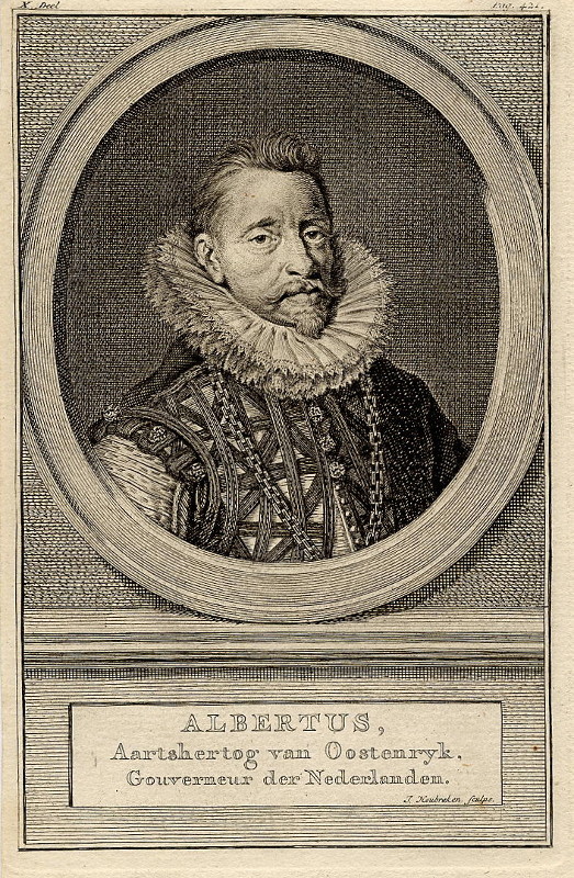 afbeelding van prent Albertus, Aartshertog van Oostenrijk, Gouverneur der Nederlanden van J. Houbraken (Adel, )