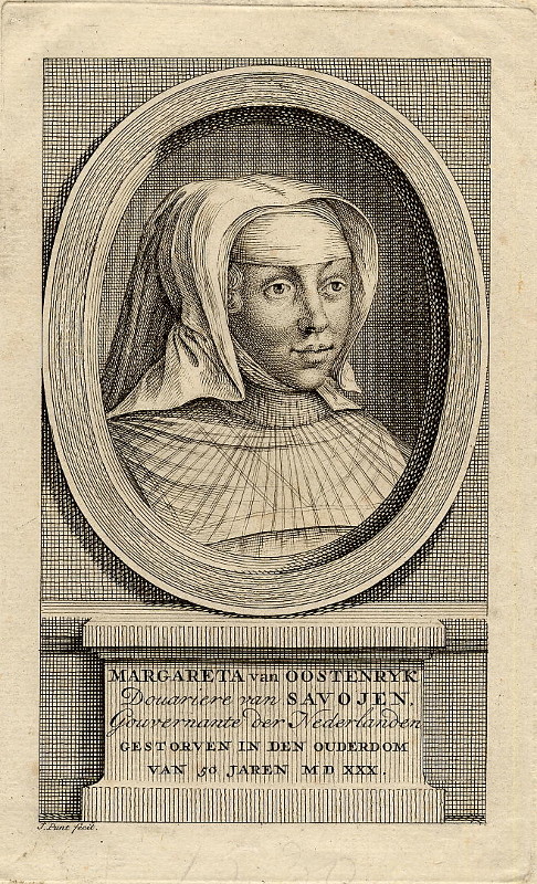 afbeelding van prent Margareta van Oostenrijk, Douariere van Savojen, Gouvernante der Nederlanden van Jan Punt (Adel, Vrouwen,)