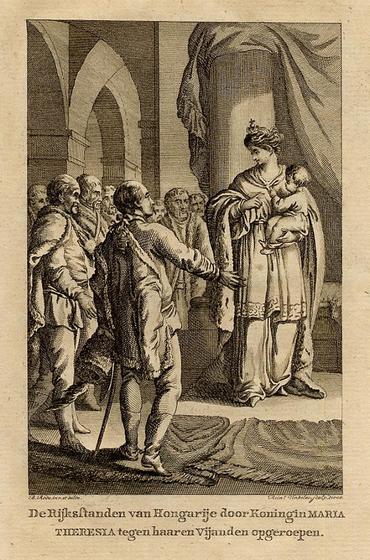 afbeelding van prent De Rijksstanden van Hongarije door Koningin Maria Theresia tegen haaren vijanden opgeroepen van R. Vinkeles, C.B. Rode (Adel, Vrouwen,)
