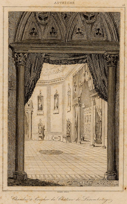 afbeelding van prent Chambre à coucher du château de Laxembourg van Lemaitre (Laxenburg)