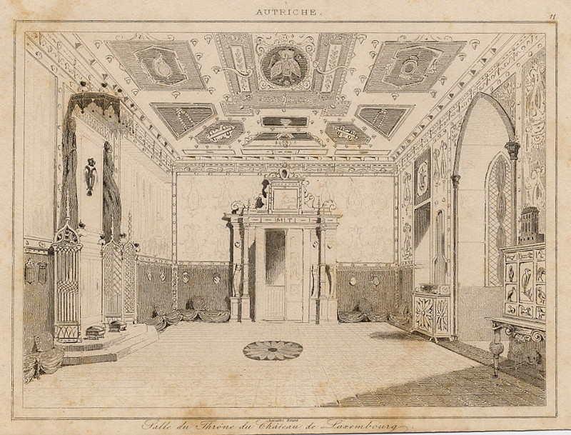 afbeelding van prent Salle du Thrône du château de Laxembourg van Lemaitre (Laxenburg)