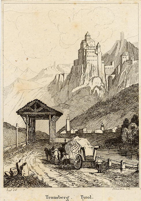 afbeelding van prent Tronsberg Tyrol van Huet, Lacauchie (Ponte Gardena)