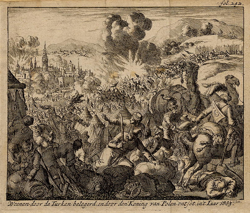 afbeelding van prent Weenen door de Turken belegerd, en door den Koning van Polen ontset, in ´t iaar 1683 van Jan Luyken (Wenen, Vienna)