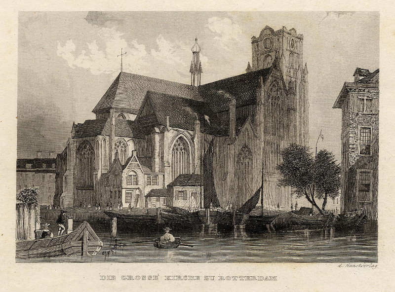 afbeelding van prent Die Grosse Kirche zu Rotterdam van W.H. Bartlett, T. Clark (Rotterdam)