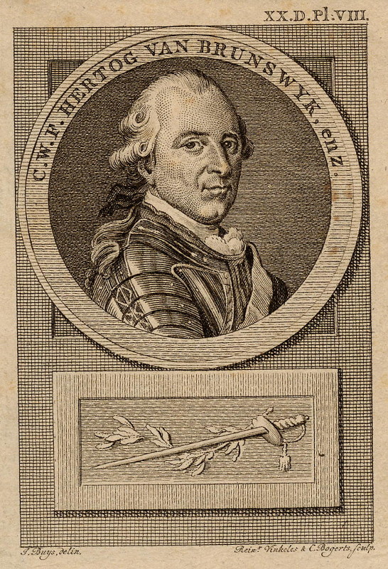 afbeelding van prent C.W.P. Hertog van Brunswyk enz.  van J. Buys, R. Vinkeles, C. Bogerts (Adel, )
