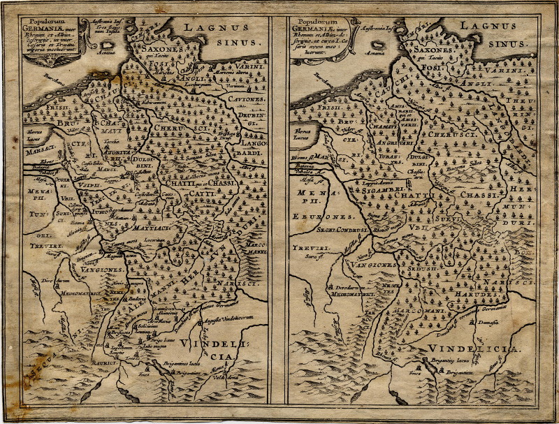afbeelding van kaart Populorum Germaniae inter Rhenum et Albim Descript ut inter Coesaris et Traiani imperia Incoluerunt van P. Clüver