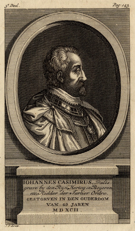 afbeelding van prent Johannes Casimirus, Paltsgrave bij den Rijn, Hertog in Beijeren etc., Ridder der Tartier Ordre van Jan Punt (Adel, )