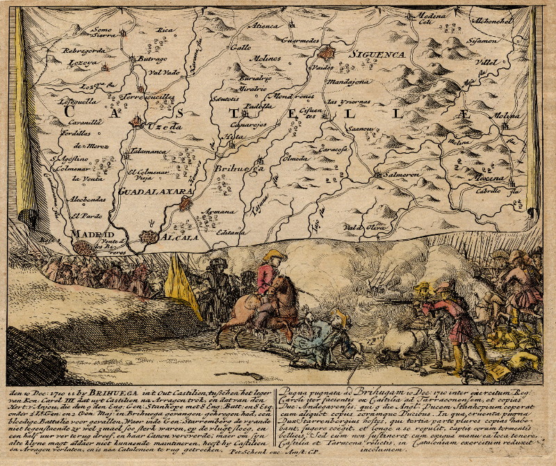 afbeelding van kaart Slag bij Brihuega in Castilië van Pieter Schenk I