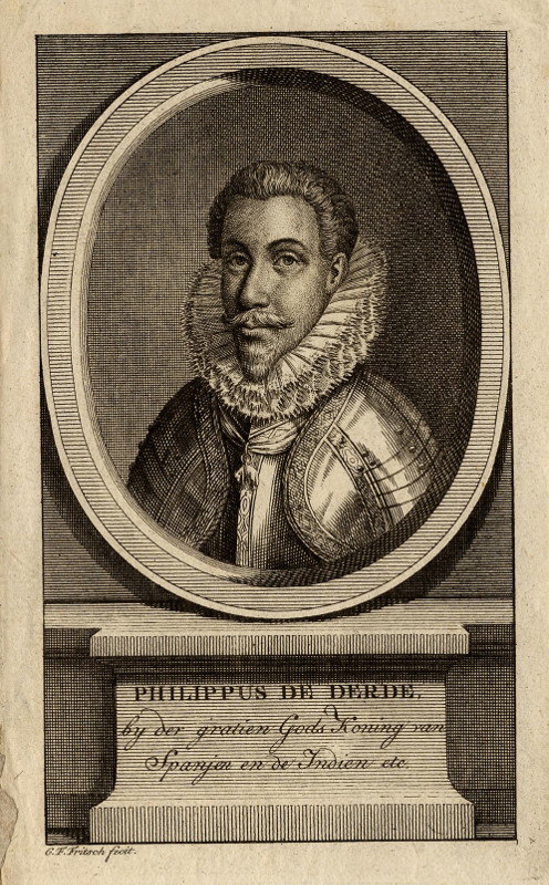afbeelding van prent Philippus de Derde by der gratien Gods Koning van Spanjen en de Indien etc.  van G.F. Fritsch (Adel, )