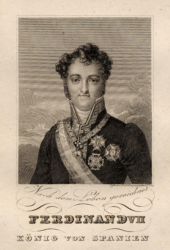 afbeelding van prent Ferdinand VII König von Spanien van Hofman (Adel, )