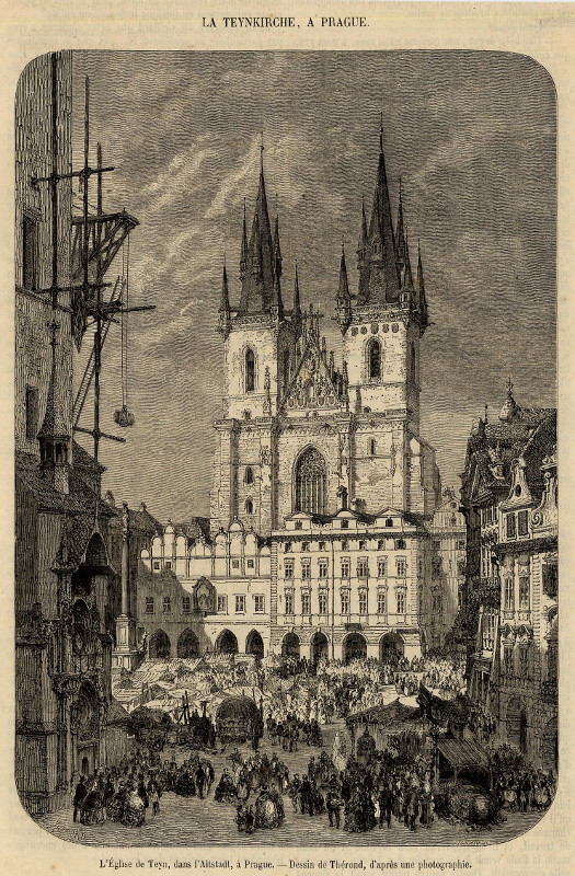 afbeelding van prent L´Eglise de Teyn, dans l´Altstadt, a Prague van Therond, A. Gusmand (Praag, Prague)