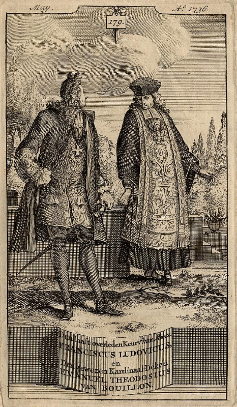 afbeelding van prent Den laast overleden Keurv. van Mentz Franciscus Ludovicus en Den gewezen Kardinaal-Deken Emanuel .. van nn (Adel, )