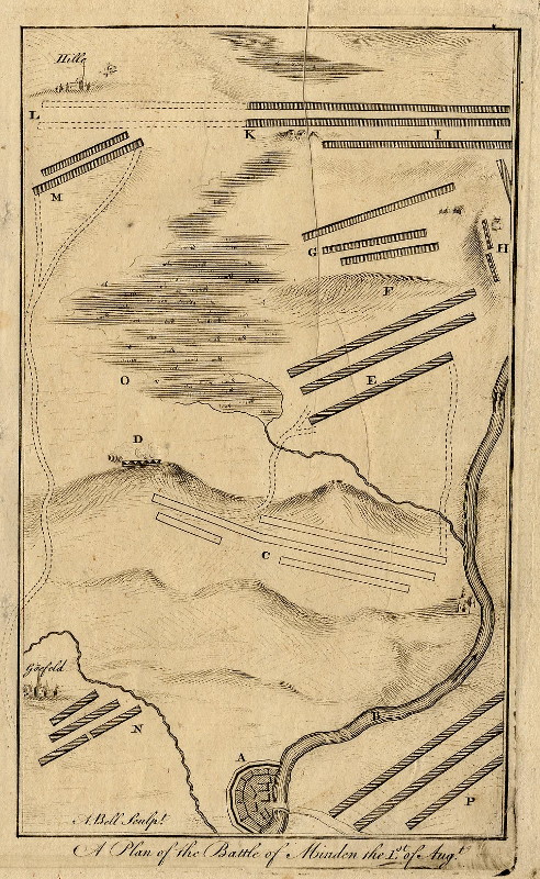 afbeelding van plattegrond A plan of the Battle of Minden the 1st of August van A. Bell (Minden)