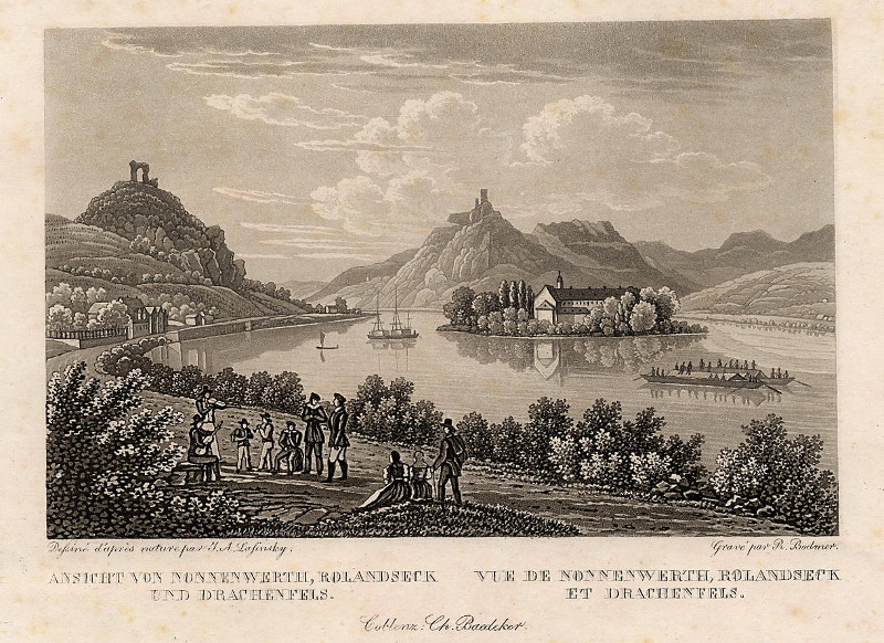 afbeelding van prent Ansicht von Nonnenwerth, Rolandseck und Drachenfels van J.A. Lafinsky, R. Bodmer (Remagen)