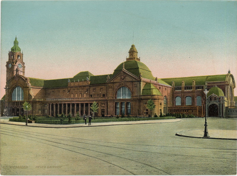 afbeelding van prent Wiesbaden Neuer Bahnhof van nn (Wiesbaden)