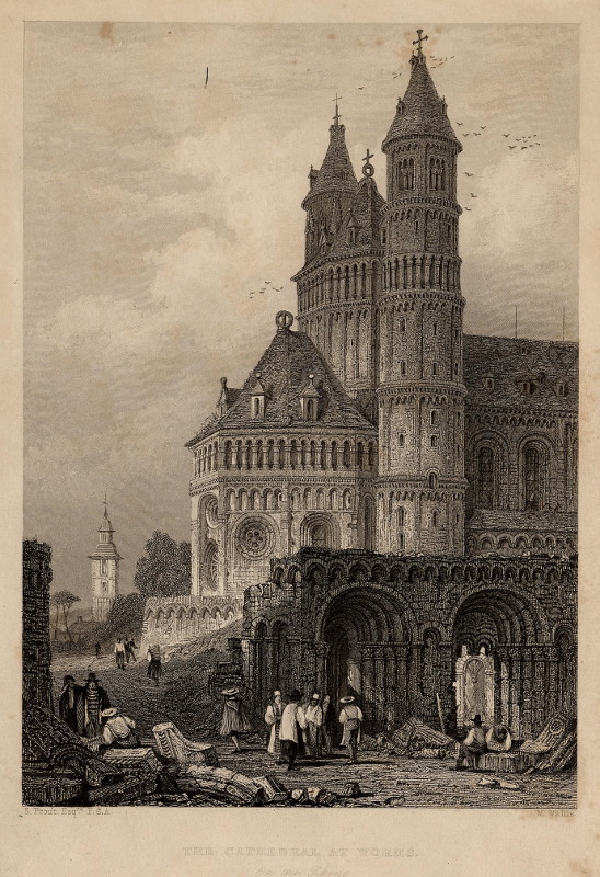 afbeelding van prent The Cathedral at Worms van S. Prout, W. Wallis (Worms)