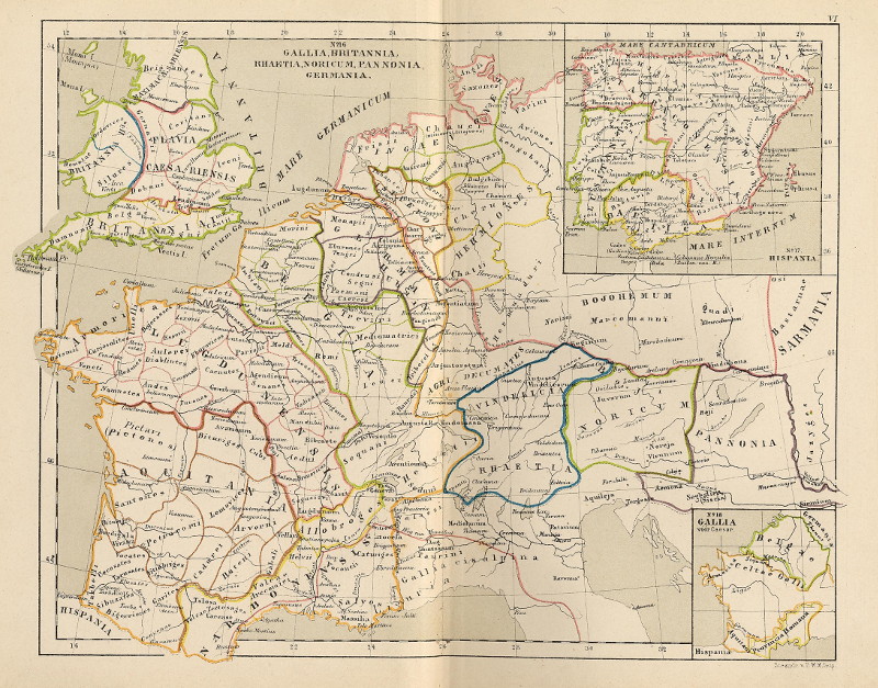 afbeelding van kaart Gallia, Brittania, Rhaetia, Noricum, Pannonia, Germania; Hispania van P.W.M. Trap