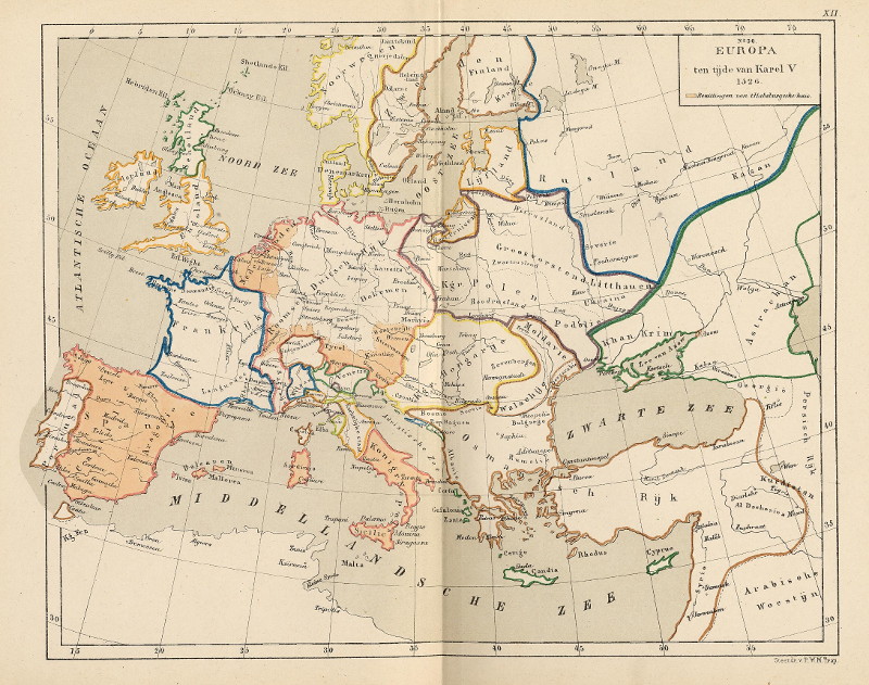 afbeelding van kaart Europa ten tijde van Karel V 1526 van P.W.M. Trap