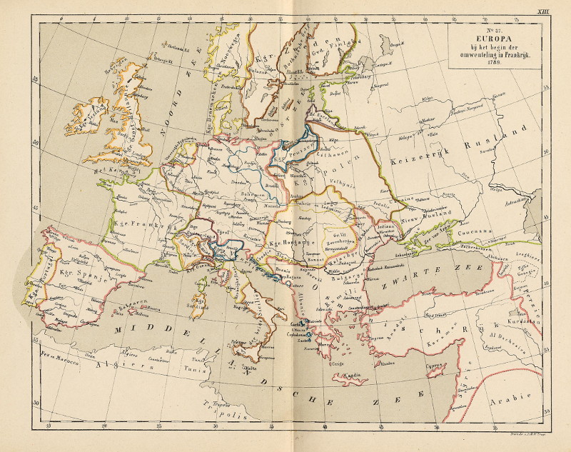 afbeelding van kaart Europa bij het begin der omwenteling in Frankrijk 1789 van P.W.M. Trap